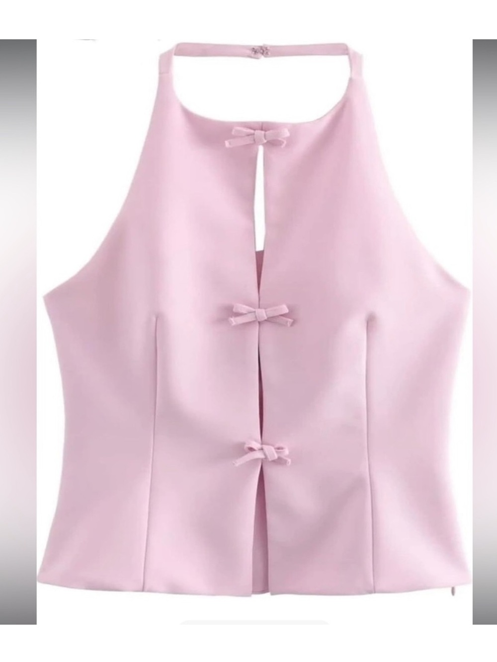 Zara Light Pink Halter Crop Top with Front Bows